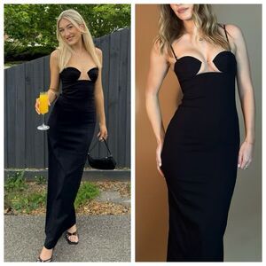 NWT NBD Maxi Dress Jaxie Gown Black Bustier Wedding Guest size L